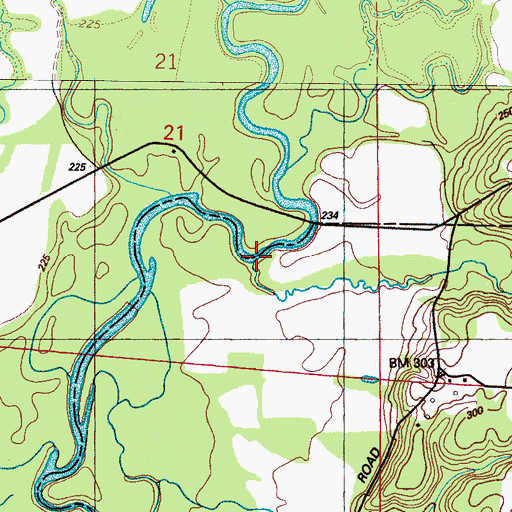 Topographic Map of Honnoll Mill Creek, MS