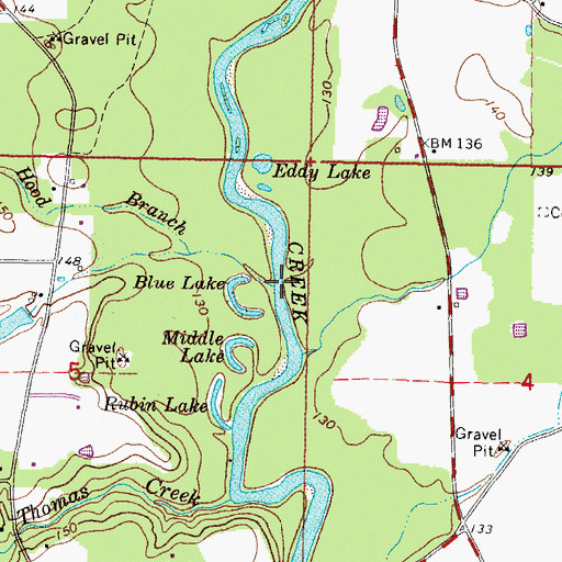 Topographic Map of Hood Branch, MS