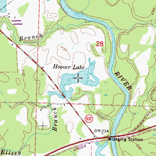 Topographic Map of Hoover Lake, MS