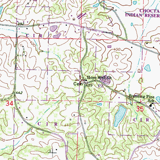 Topographic Map of Hope Well Church, MS