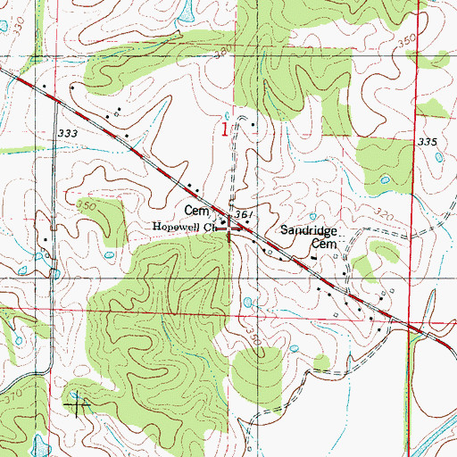 Topographic Map of Hopewell Cemetery, MS