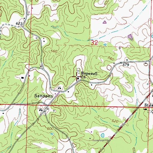 Topographic Map of Hopewell United Methodist Church, MS