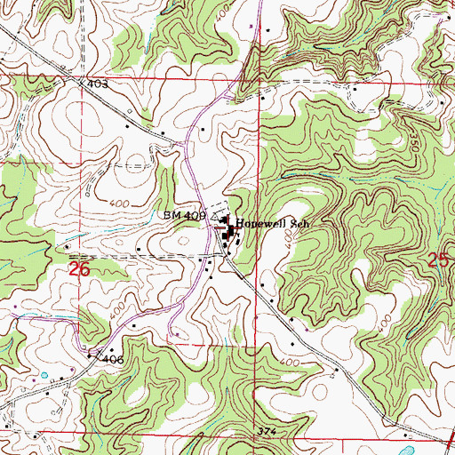 Topographic Map of Hopewell School, MS