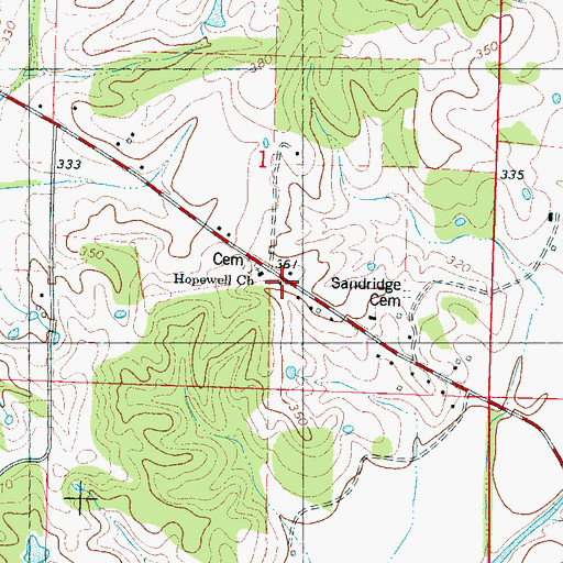 Topographic Map of Hopewell School, MS
