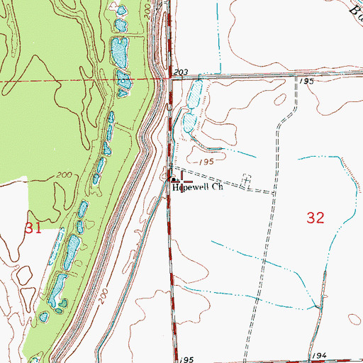 Topographic Map of Hopewell School, MS