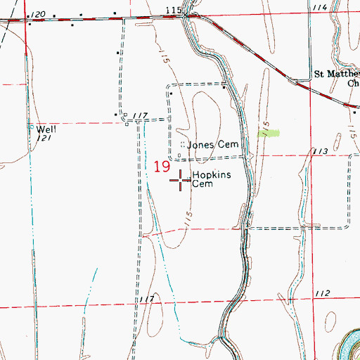 Topographic Map of Hopkins Cemetery, MS