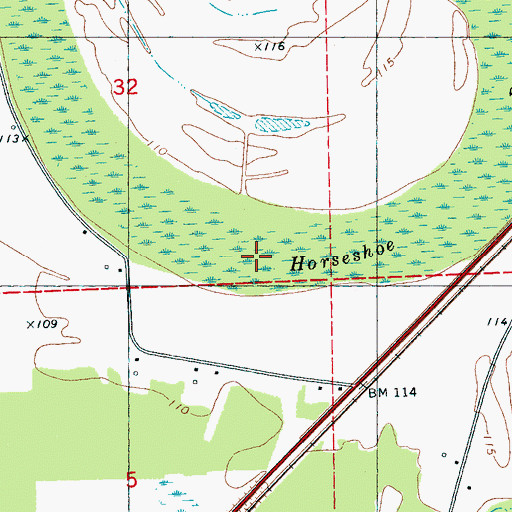 Topographic Map of Horseshoe Brake, MS