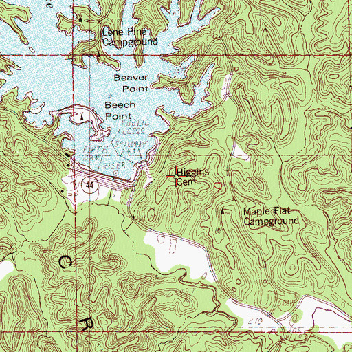 Topographic Map of Higgins Cemetery, AR