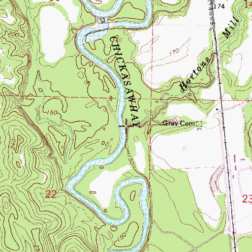 Topographic Map of Hortons Mill Creek, MS