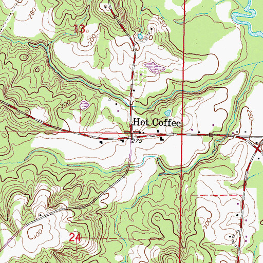 Topographic Map of Hot Coffee, MS
