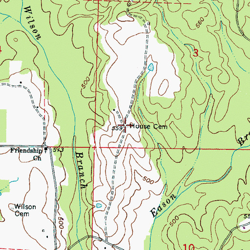 Topographic Map of House Cemetery, MS