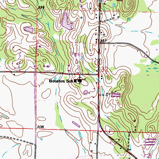 Topographic Map of Houston School, MS
