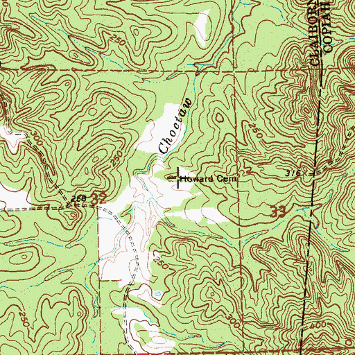 Topographic Map of Howard Cemetery, MS