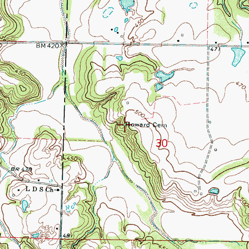 Topographic Map of Howard Cemetery, MS