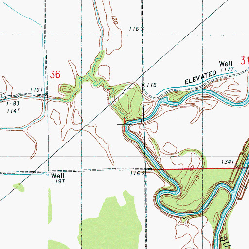Topographic Map of Howling Wolf Bayou, MS