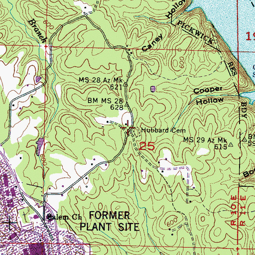 Topographic Map of Hubbard Cemetery, MS