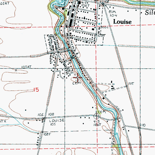 Topographic Map of Huddleston Cemetery, MS