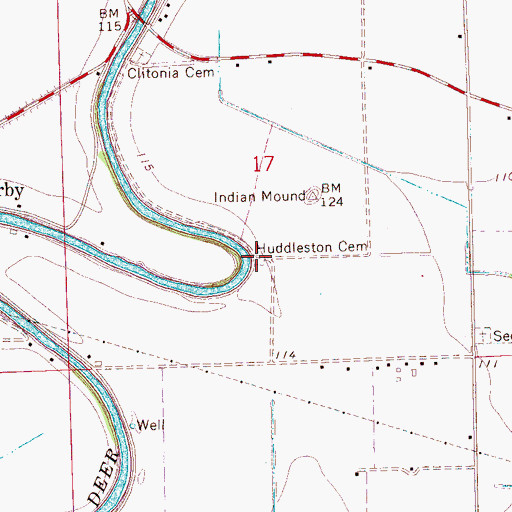 Topographic Map of Huddleston Cemetery, MS