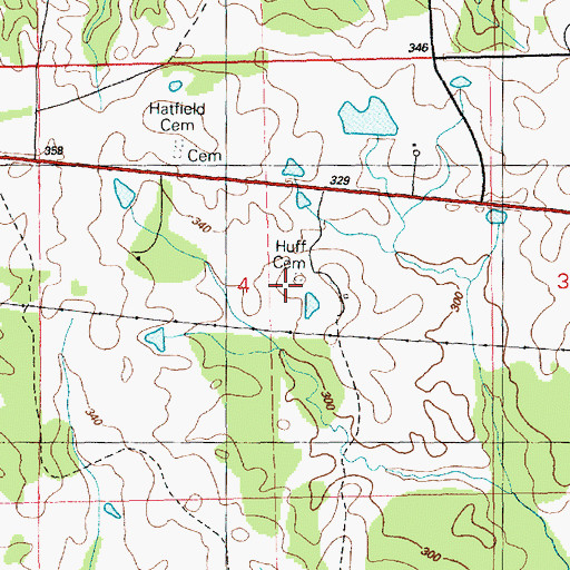 Topographic Map of Huff Cemetery, MS