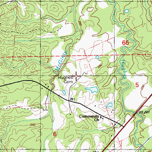 Topographic Map of Hughes Cemetery, MS