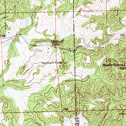 Topographic Map of Hulburt Cemetery, MS