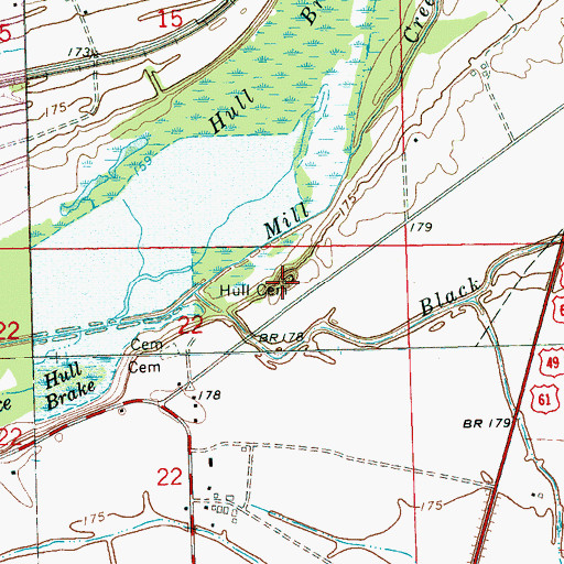 Topographic Map of Hull Cemetery, MS