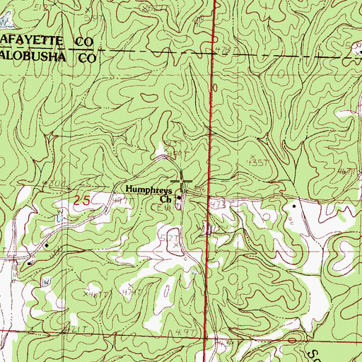 Topographic Map of Humphreys Cemetery, MS