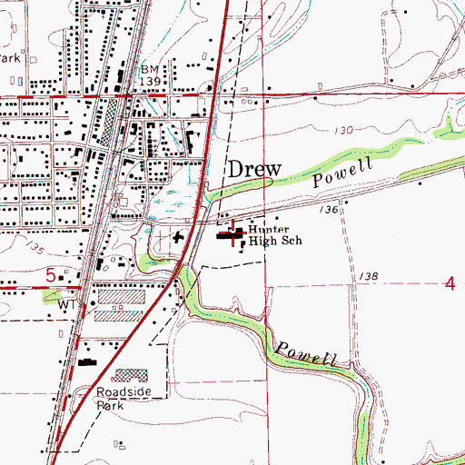 Topographic Map of Hunter High School, MS