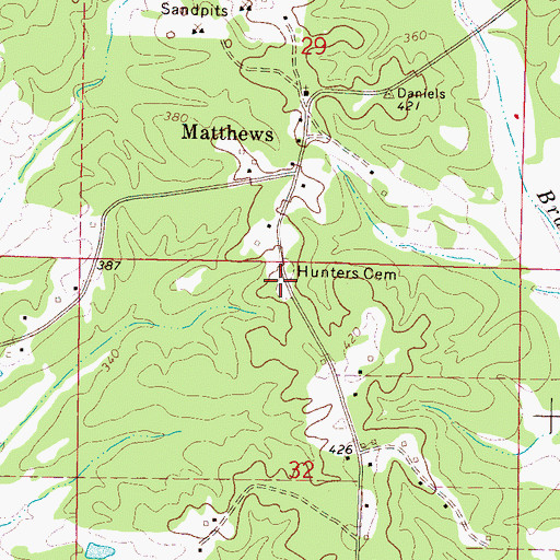 Topographic Map of Hunters Cemetery, MS