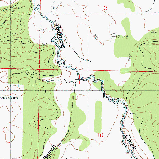 Topographic Map of Hurricane Branch, MS