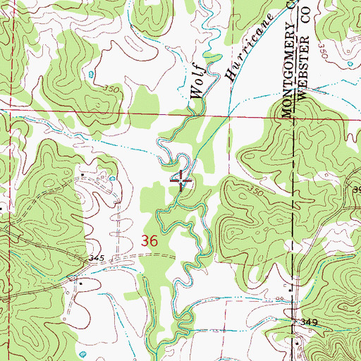 Topographic Map of Hurricane Branch, MS