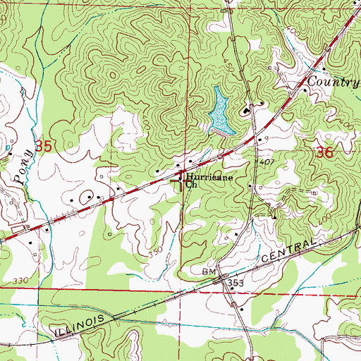 Topographic Map of Hurricane Baptist Church, MS