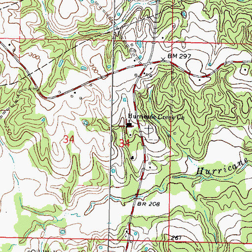 Topographic Map of Hurricane Creek Church, MS