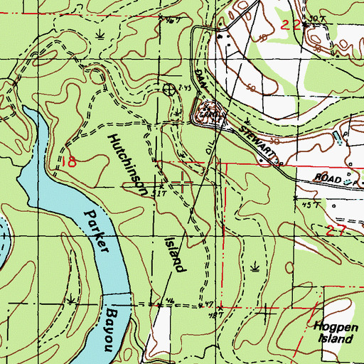 Topographic Map of Hutchinson Island, MS