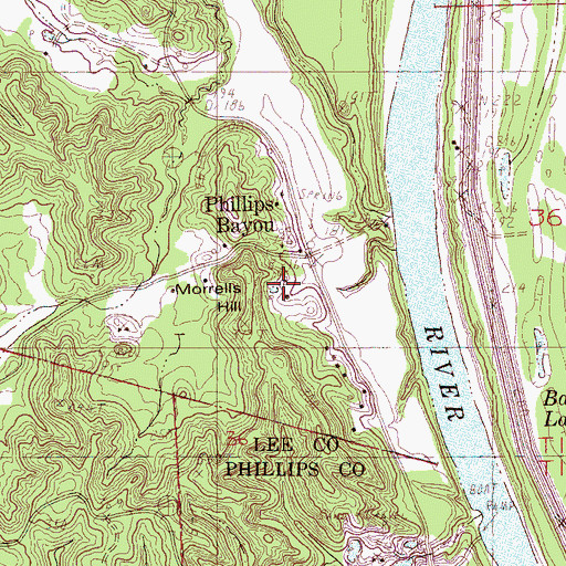 Topographic Map of Phillips Bayou School (historical), AR
