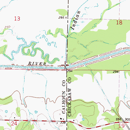 Topographic Map of Indian Creek, MS