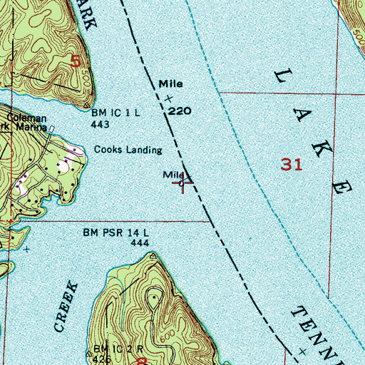 Topographic Map of Indian Creek, MS