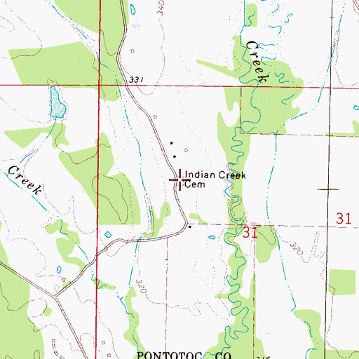 Topographic Map of Indian Creek Cemetery, MS