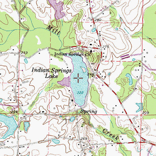 Topographic Map of Indian Springs Lake, MS