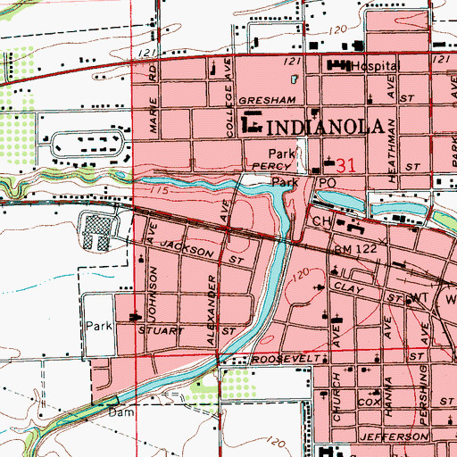 Topographic Map of Indianola, MS