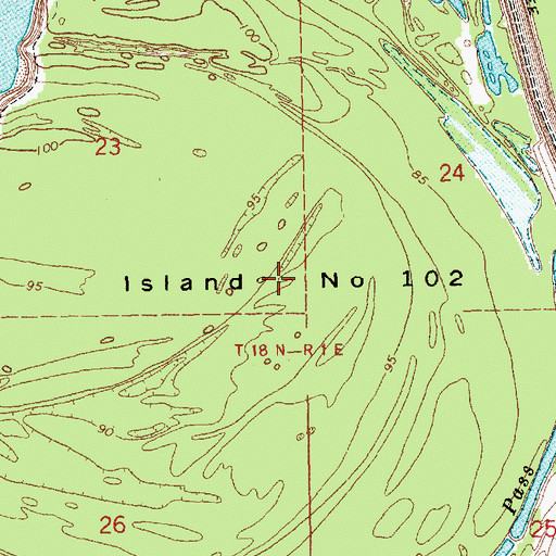 Topographic Map of Island Number One Hundred Two, MS