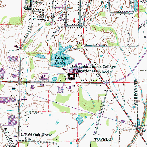 Topographic Map of Itawamba Junior College Vocational School, MS
