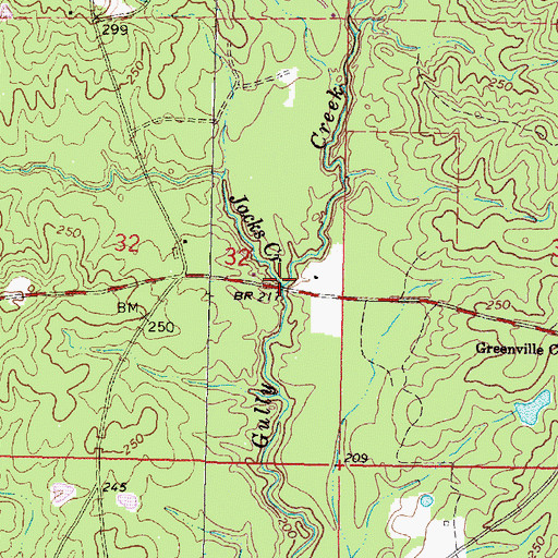 Topographic Map of Jacks Creek, MS