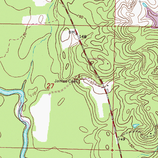 Topographic Map of James Cemetery, MS
