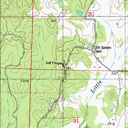 Topographic Map of Jeff Chapel, MS