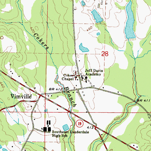 Topographic Map of Jeff Davis Academy, MS