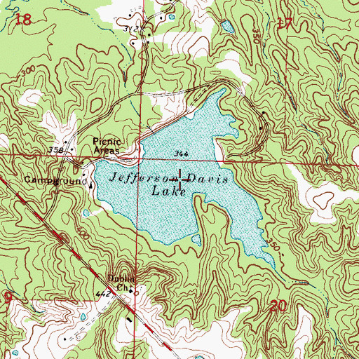 Topographic Map of Jefferson Davis Lake, MS