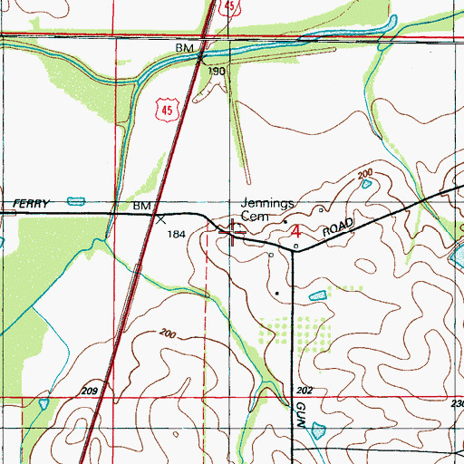 Topographic Map of Jennings Cemetery, MS