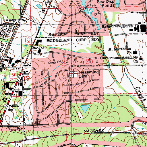 Topographic Map of Jessamine Cemetery, MS