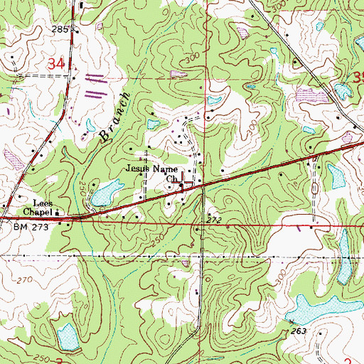 Topographic Map of Jesus Name Church, MS